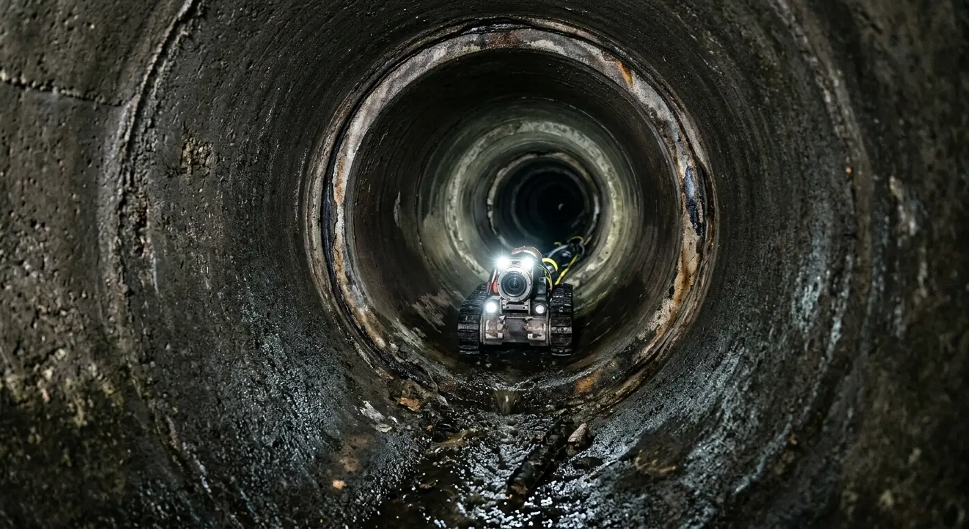 Robotic sewer camera inspecting pipe interior for Sewer Line Repair in Ravenna